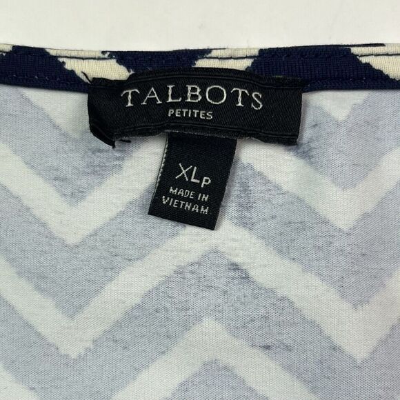 Talbots Chevron Faux Wrap Dress XLP Navy Stretch Jersey Comfort Casual Nautical - Picture 4 of 14